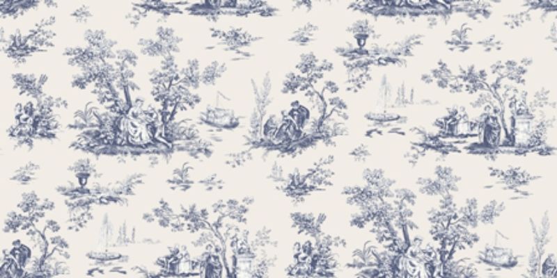White  Blue Scandinavian Toile De Jouy Wallpaper  Feathr Wallpapers